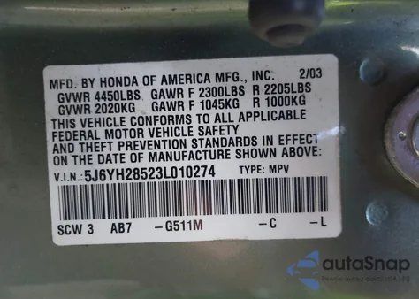 2003 Honda Element Ex из США, поврежденный, VIN 5J6YH28523L010274